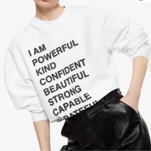 ANINE BING Ramona white black print empowerment crewneck sweatshirt M medium